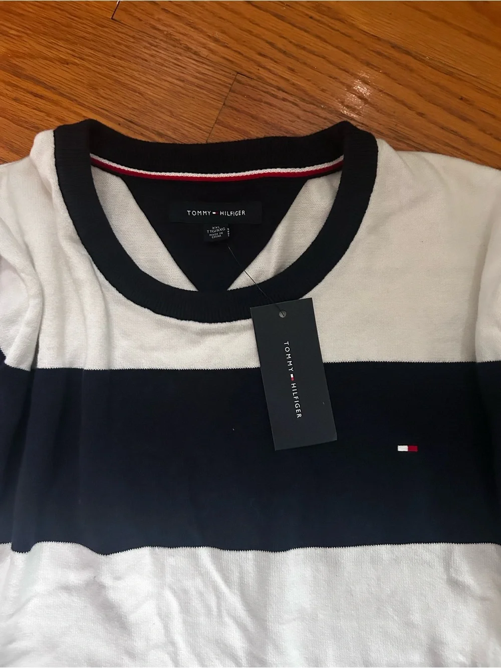 Tommy Hilfiger Navy and White Wide-Stripe Crewneck Sweater